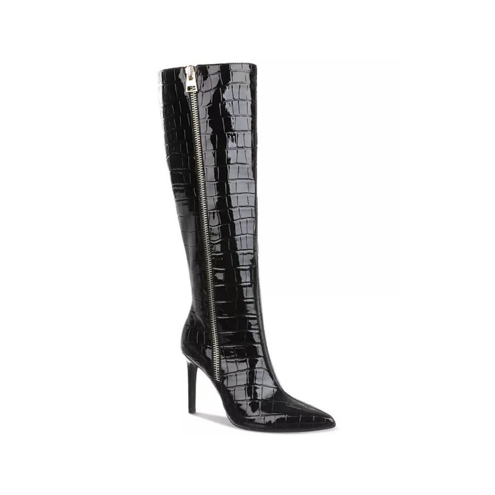 INC Sabrina Knee High Boots 6.5 Wide Calf Black Croc Stiletto NIB